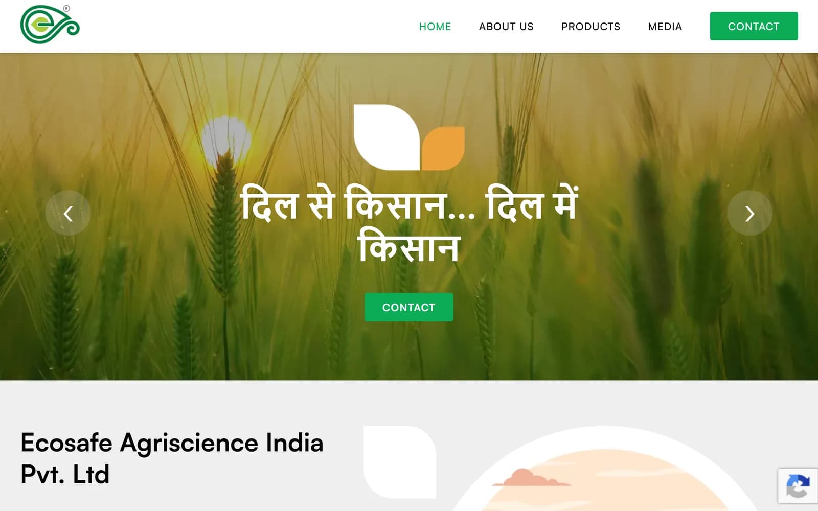 Ecosafe Agriscience website designed and developed by Webyant