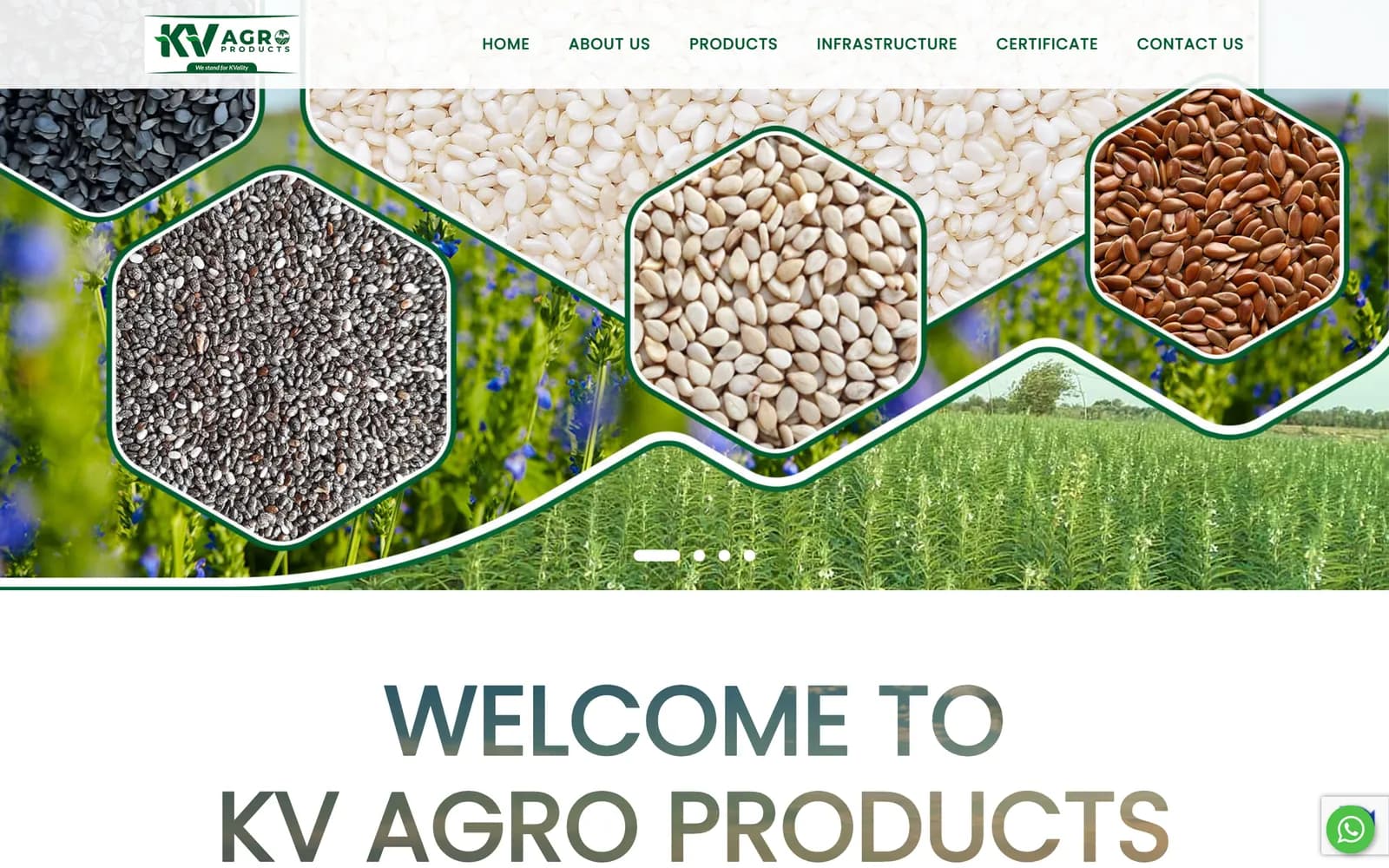 KV Agro Products website designed and developed by Webyant