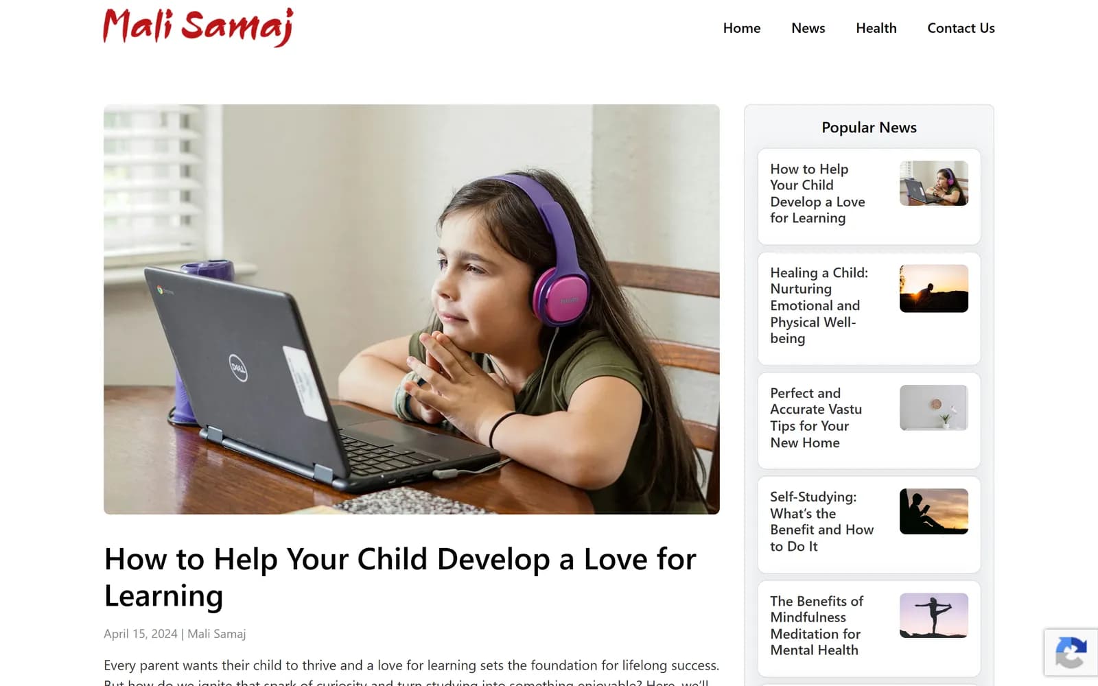 Mali Samaj article page "How to Help Your Child Develop a Love for Learning"
