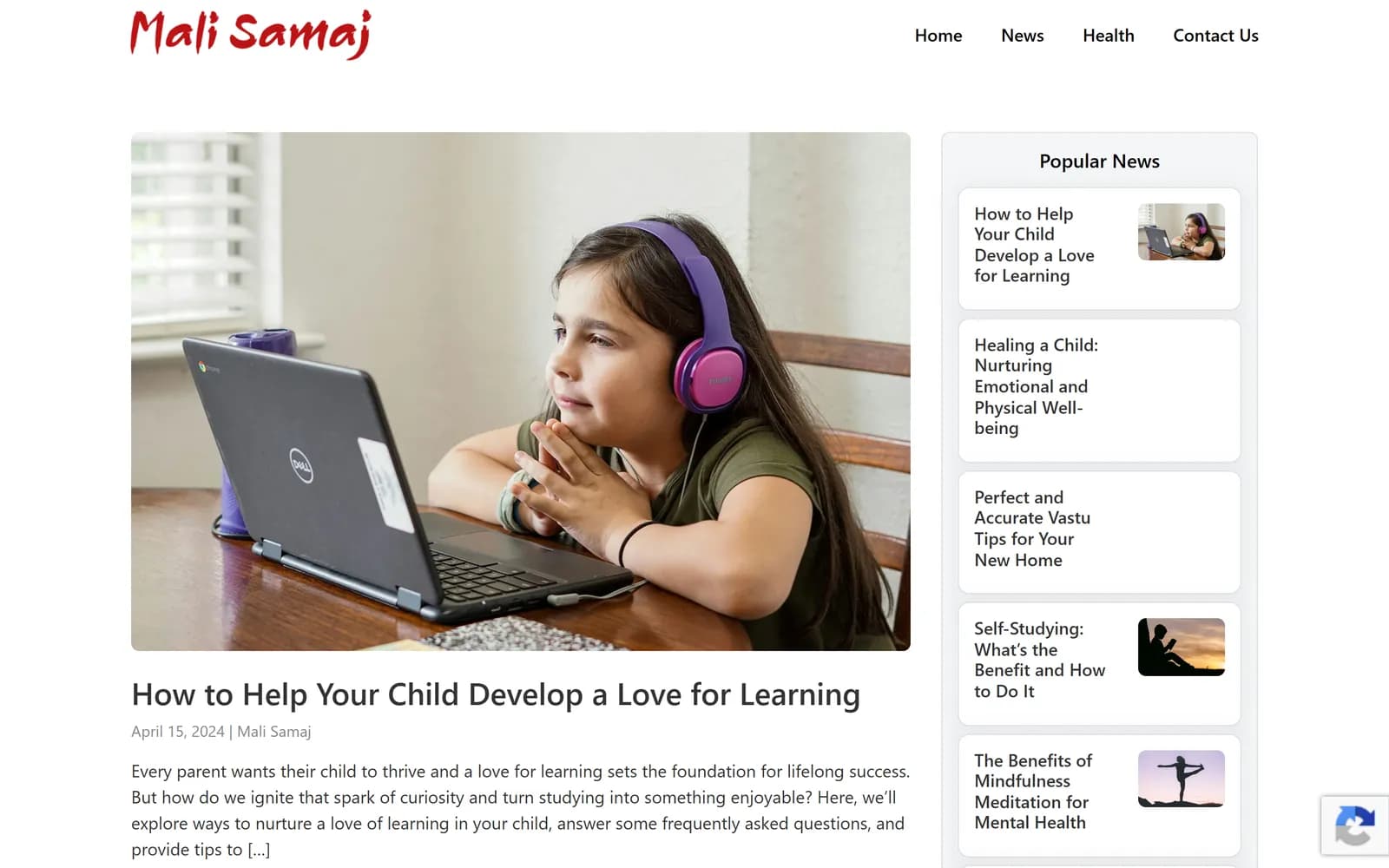 Mali Samaj website designed and developed by Webyant