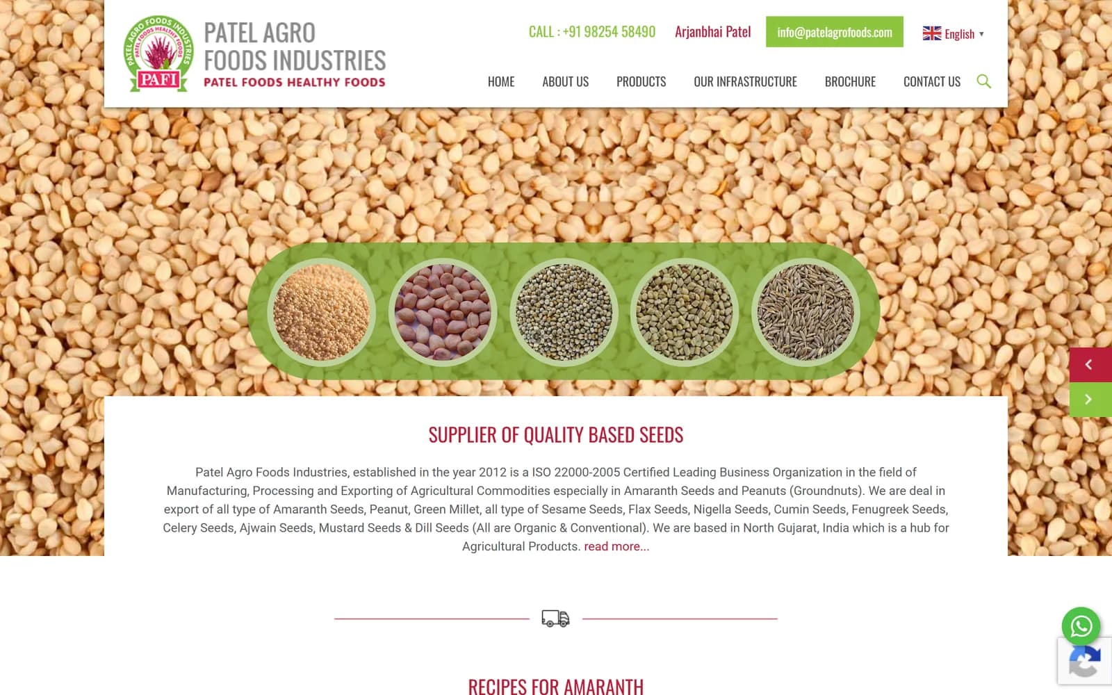 Patel Agro Foods website designed and developed by Webyant