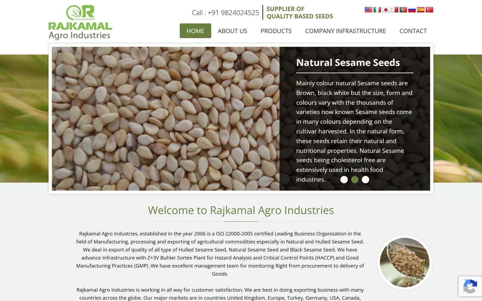 Rajkamal Agro Products website designed and developed by Webyant