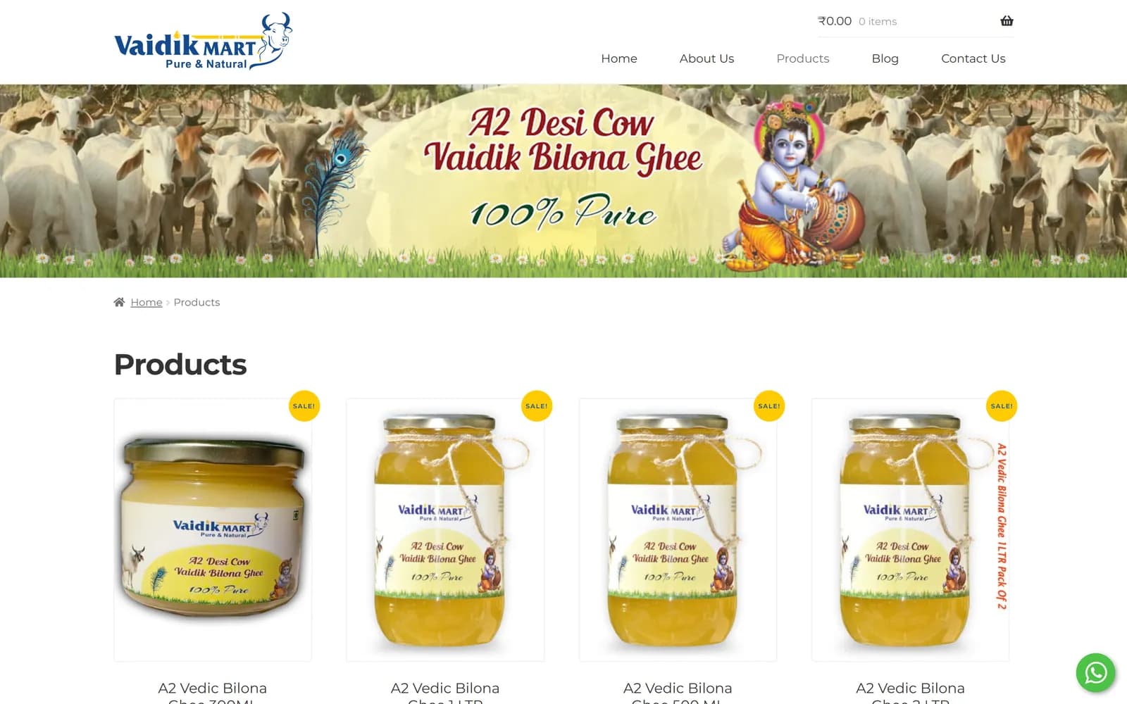 Vaidik Mart products archive with A2 Vedic Bilona ghee jars