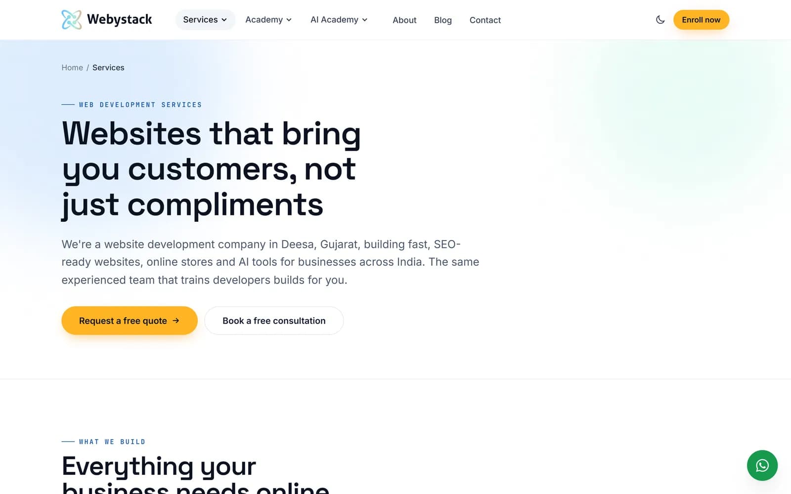 Webystack website development services page