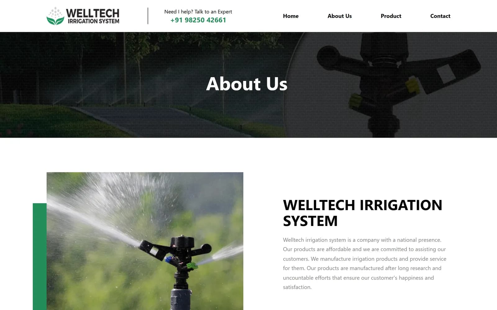 Welltech Irrigation about page introducing the company